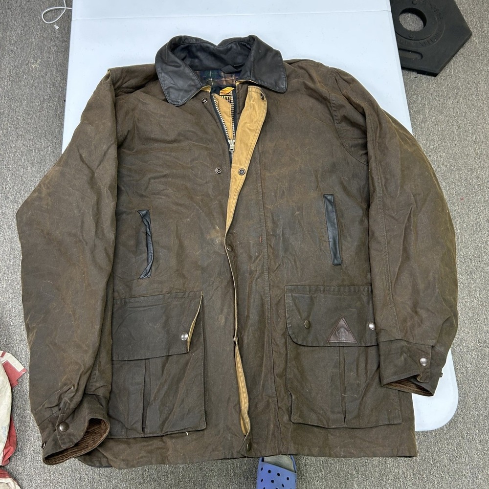 Outback Trading Co Oilskin Jacket Mens XL Brown Waxed Cotton Field Coat Leather